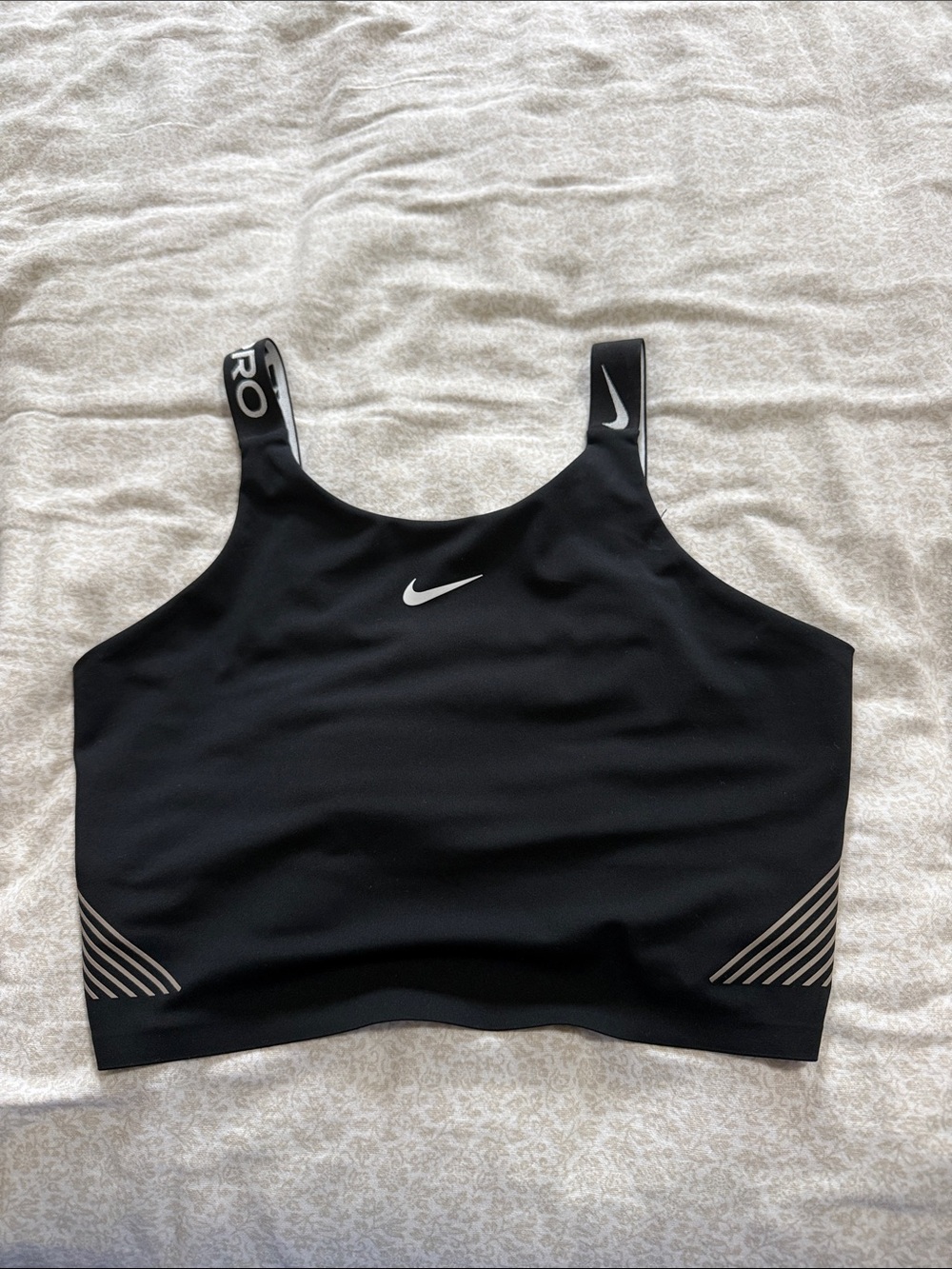 Nike Black Crop Sports Bra with White Swoosh